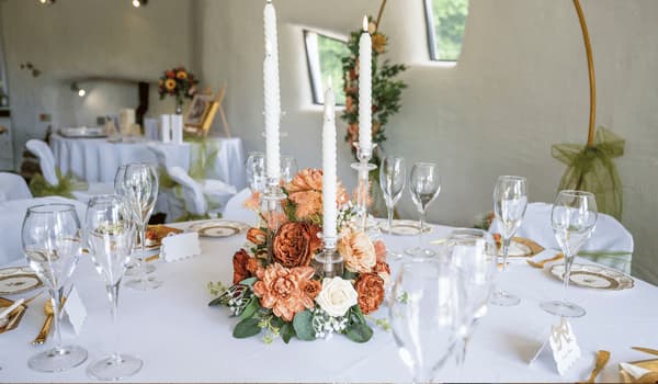 The wedding breakfast styled in the roundhouse at Forrest Hills